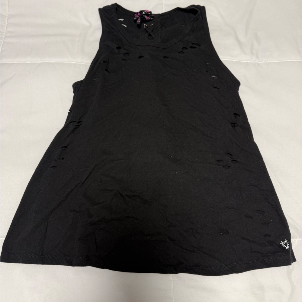 Betsey Johnson Black Distressed Tank Top